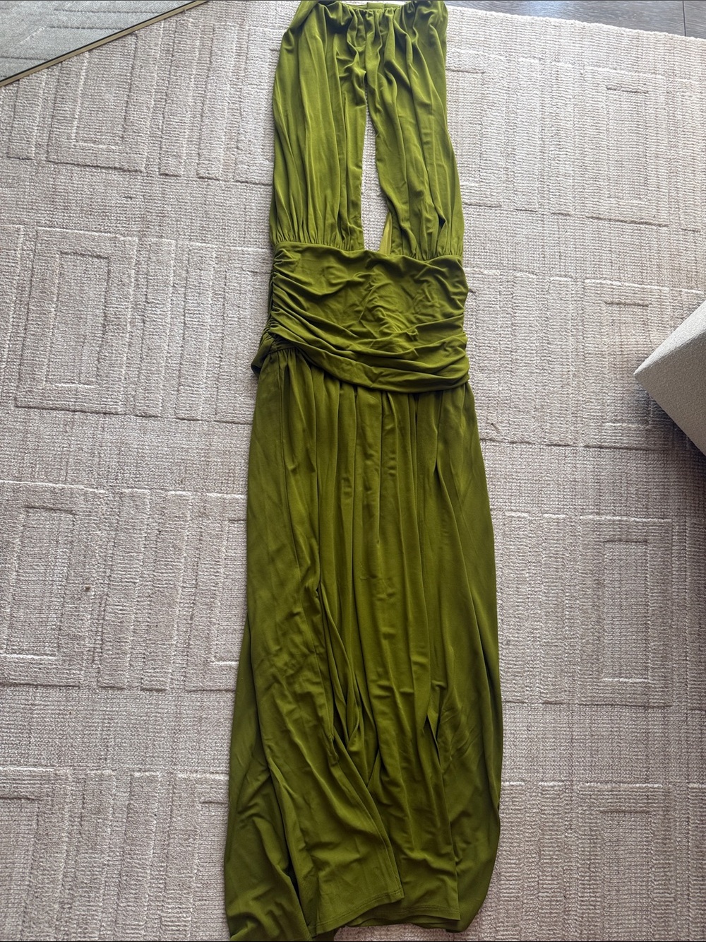 Lovers + Friends Olive Green Maxi Dress with Ruched Waist